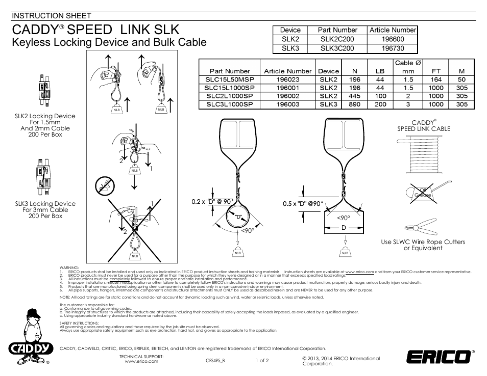 CADDY SPEED LINK SLK-Keyless Locking Device and Bulk Cable