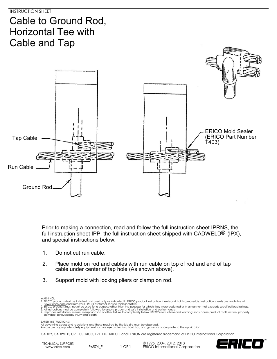 IP6574 Cable to Ground Rod, Horizontal Tee with Cable and Tap