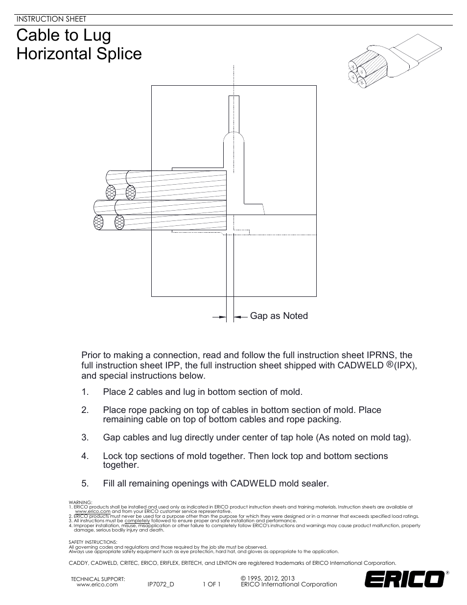 IP7072 D Cable to Lug Horizontal Splice