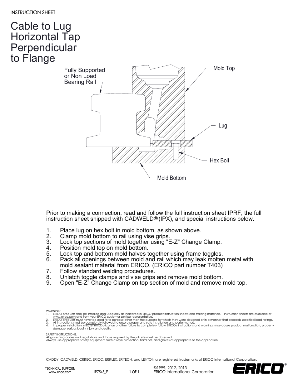 IP7545 Cable to Lug Horizontal Tap Perpendicular to Flange