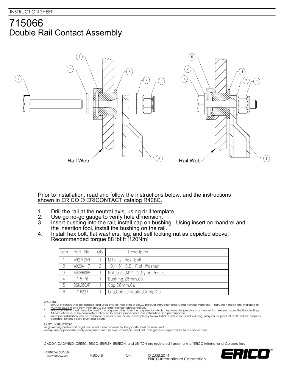 IP8050 715066 Double Rail Contact Assembly