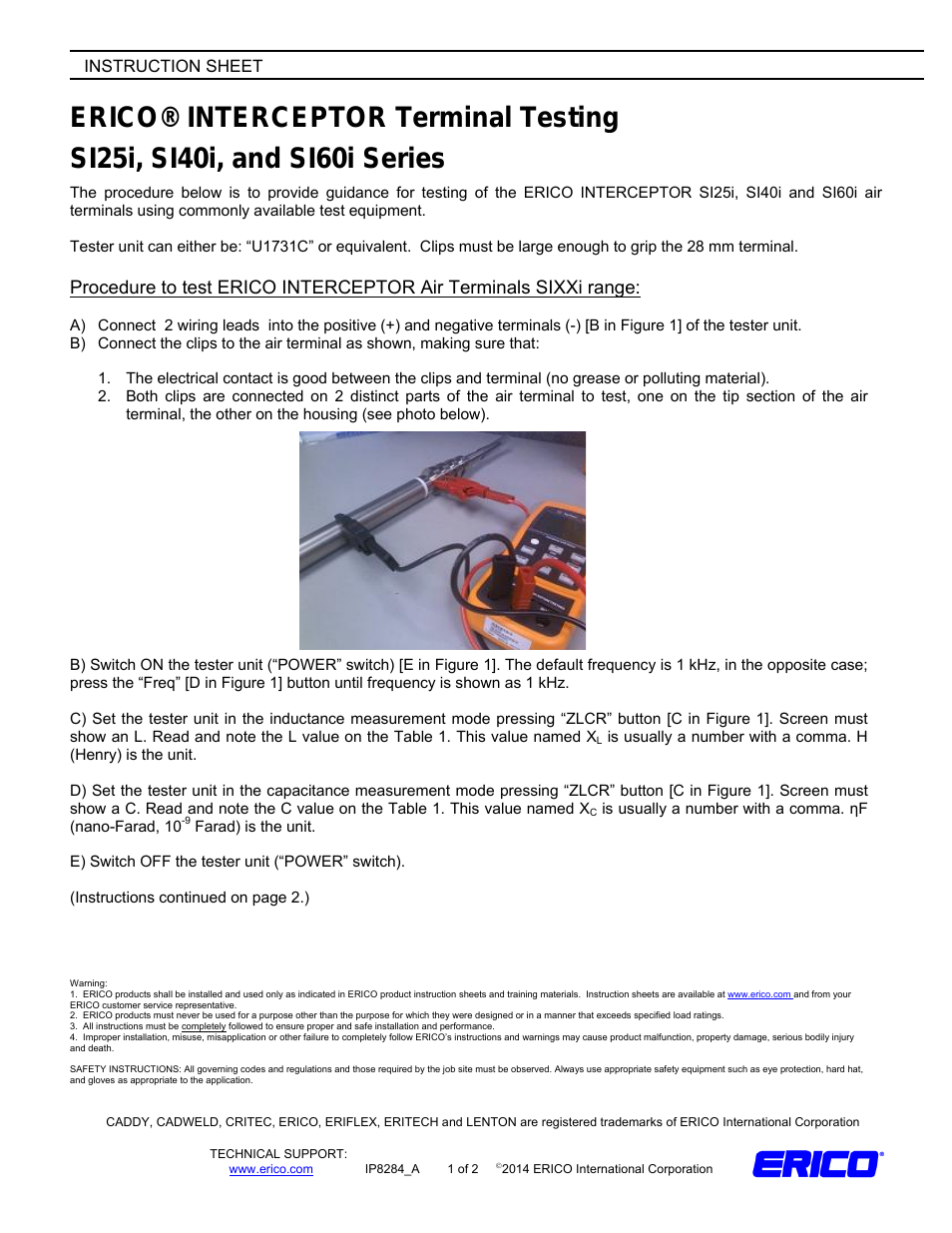 SI40i Series ERICO INTERCEPTOR Terminal Testing