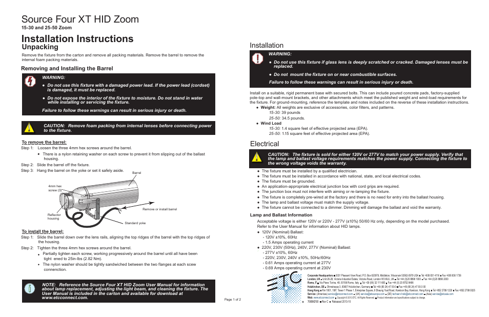 Source Four XT HID Zoom Installation Instructions
