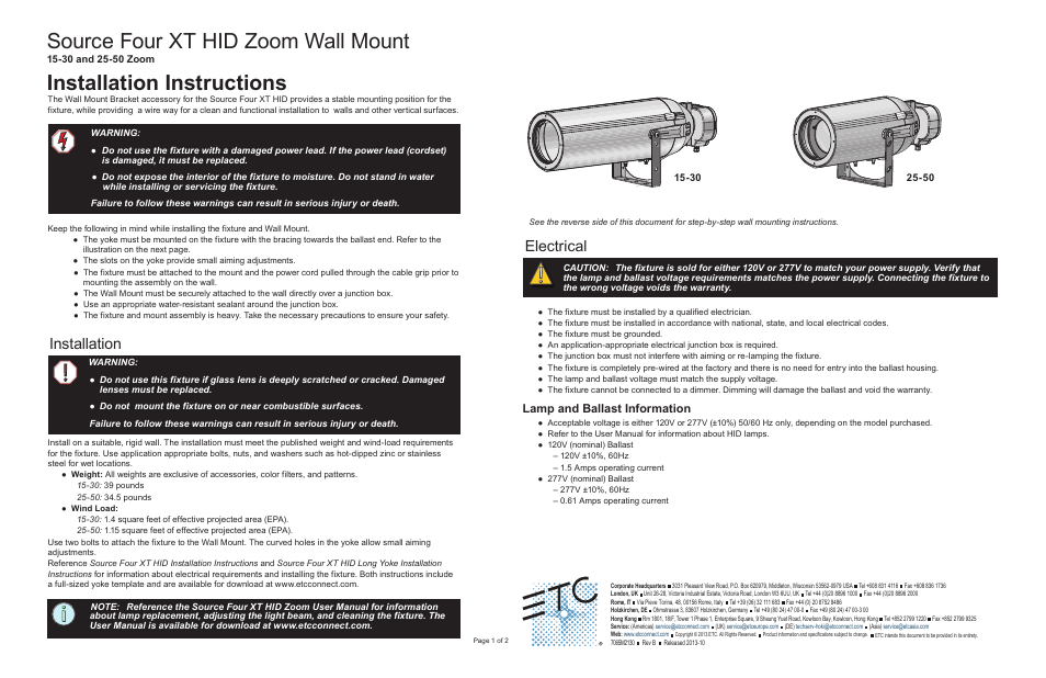 Source Four XT HID Zoom Wall Mount