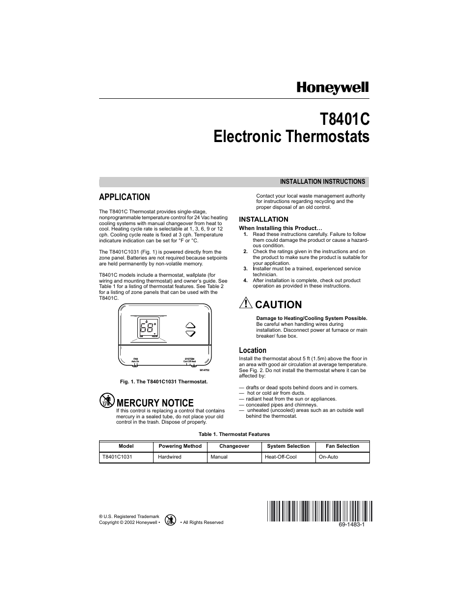ELECTRONIC THERMOSTATS T8401C