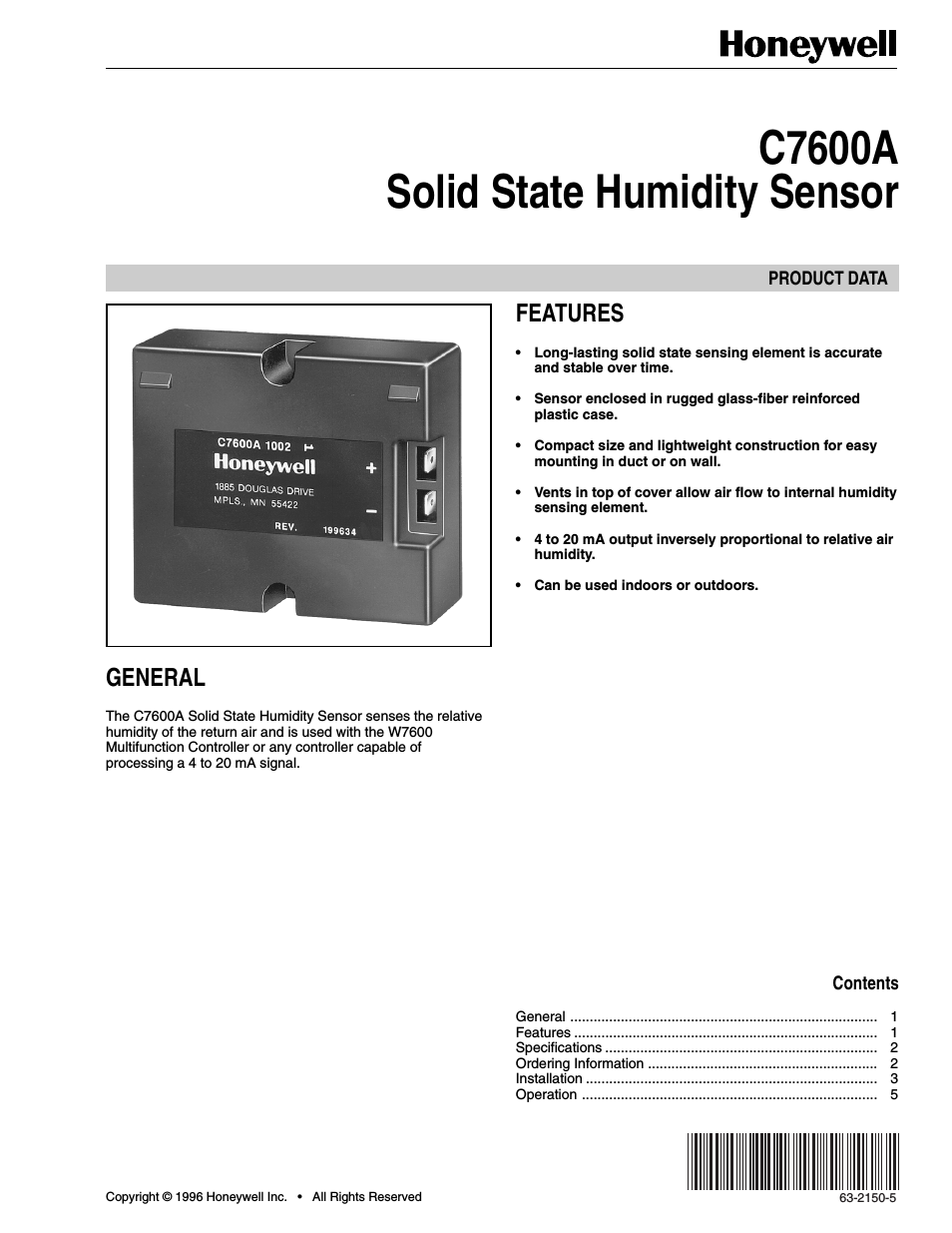 SOLID STATE HUMIDITY C7600A