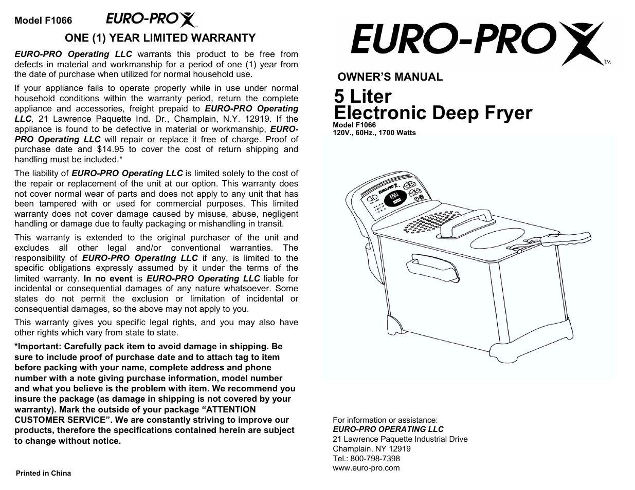 ELECTRONIC DEEP FRYER F1066