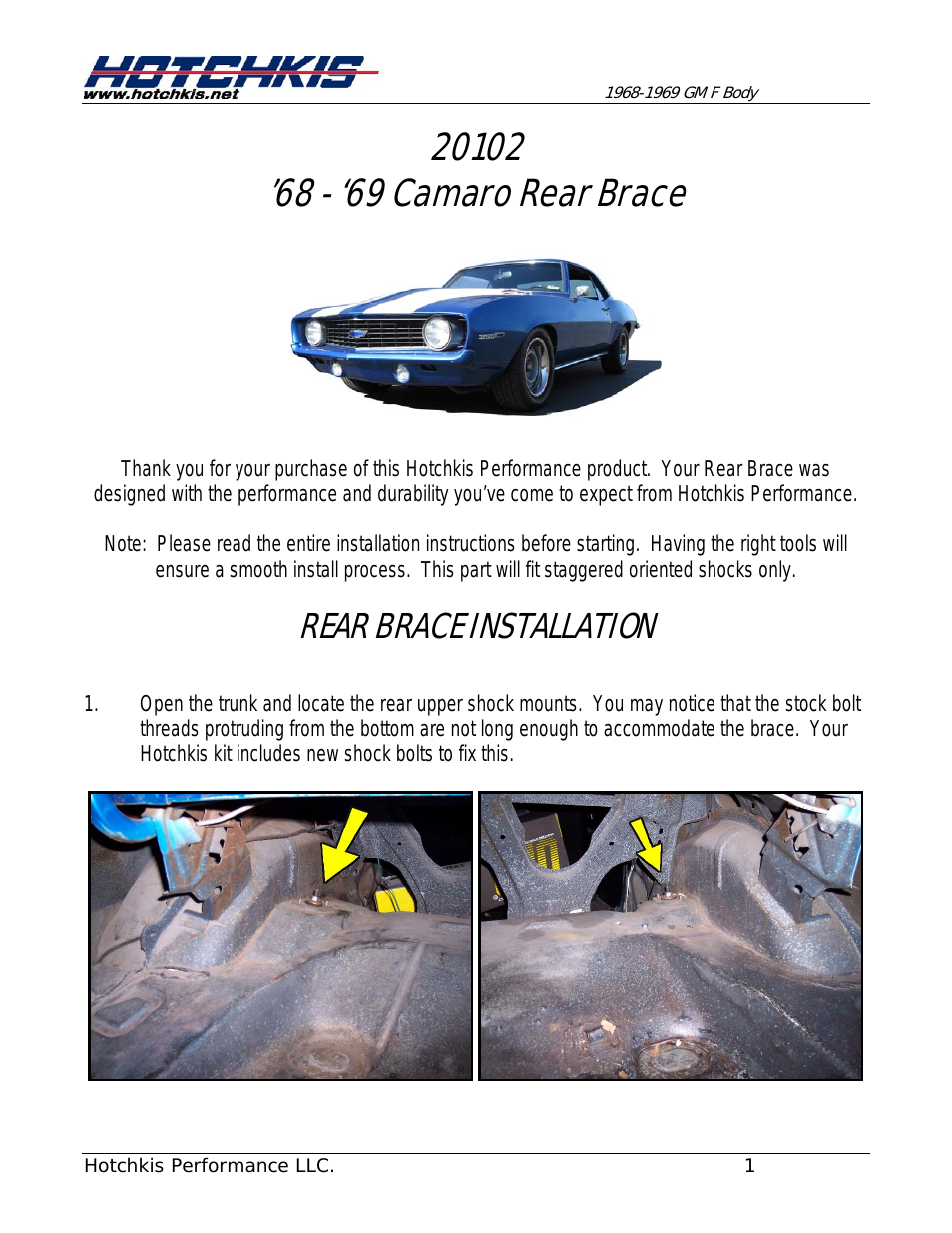20102 Chassis, Rear Shock Tower Brace, 68-69 Camaro-Firebird F-Body