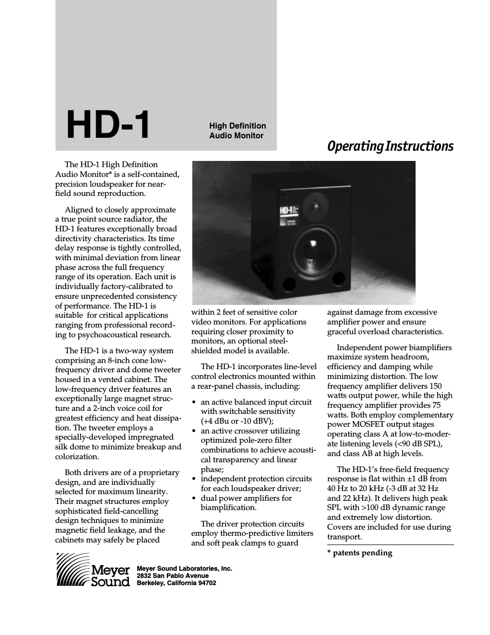 HIGH DEFINITION AUDIO MONITOR HD-1