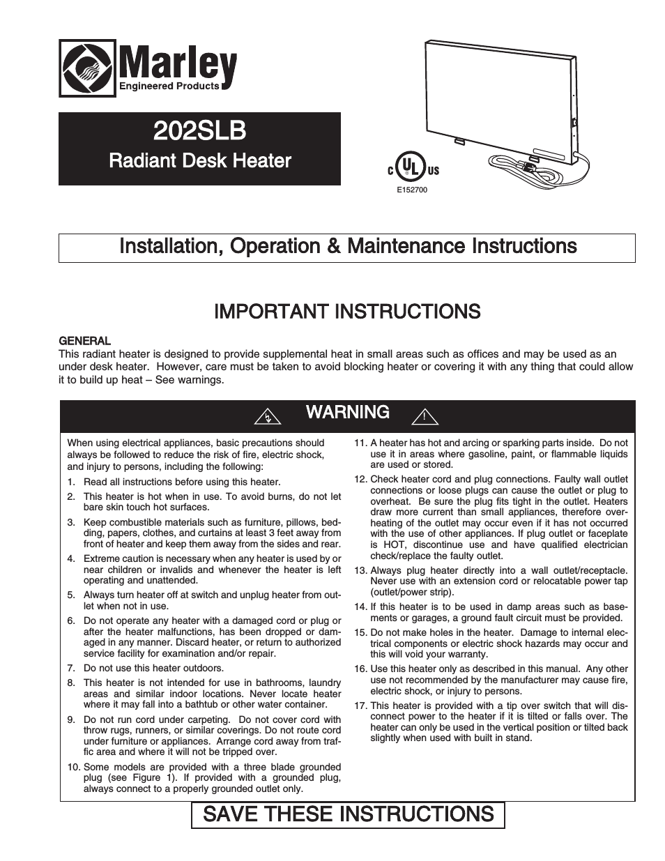 202SL - Radiant Plug-In Under Desk Heater