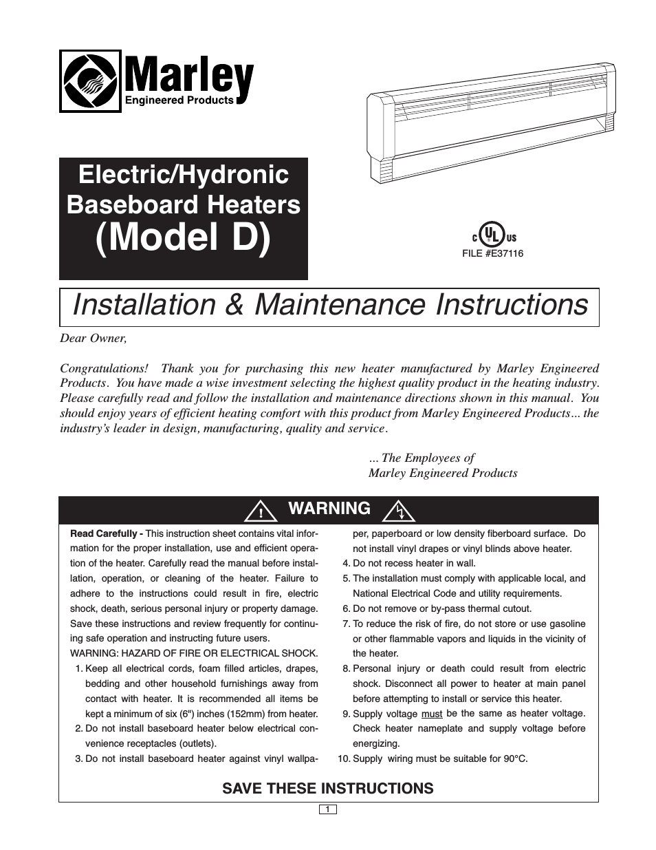 HBB Series - Electric Hydronic Baseboard Heaters