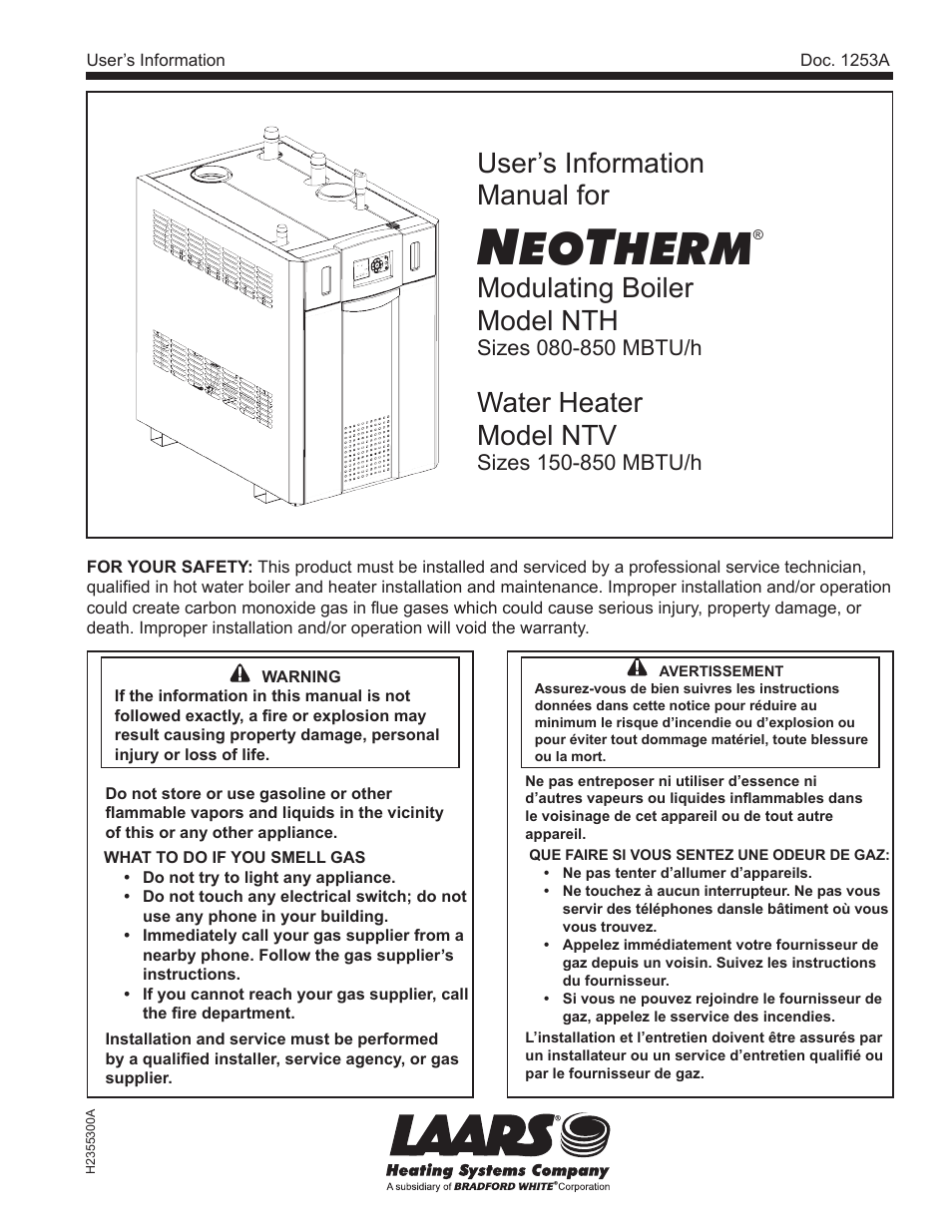 NeoTherm NTV (Sizes 150–850 MBTU/h) - Users Manual