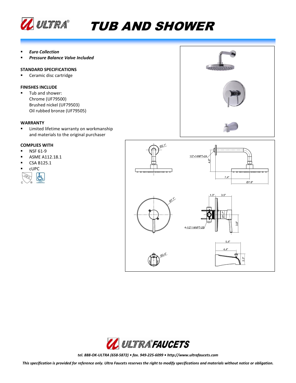 "EURO COLLECTIONSINGLE-HANDLE TUB AND SHOWER FAUCET"