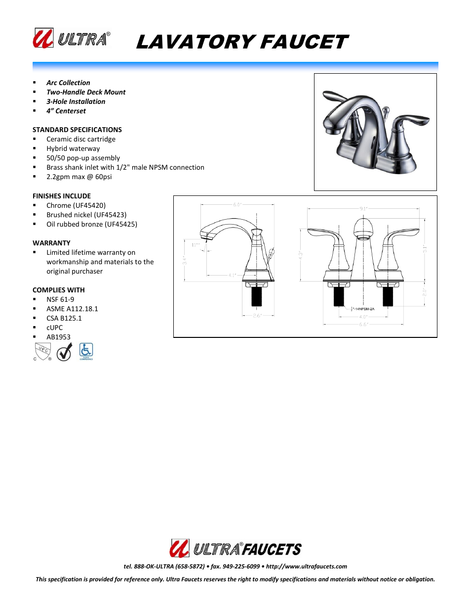 "ARC COLLECTIONTWO-HANDLE LAVATORY FAUCET"