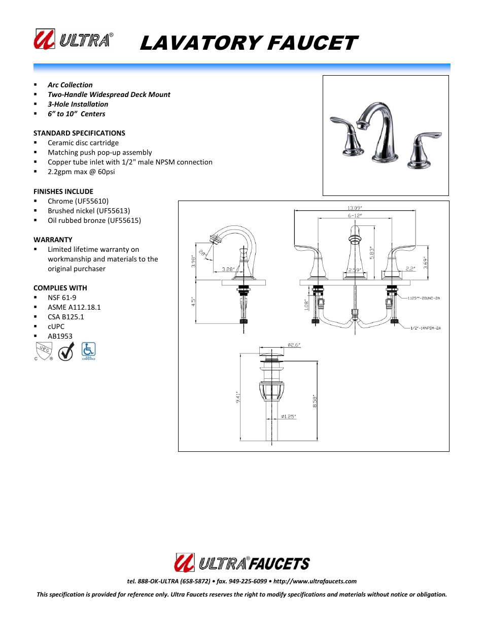"ARC COLLECTIONTWO-HANDLE WIDESPREAD LAVATORY FAUCET"