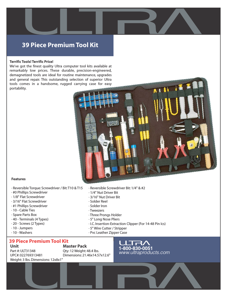 39 Piece Premium Tool Kit ULT31348