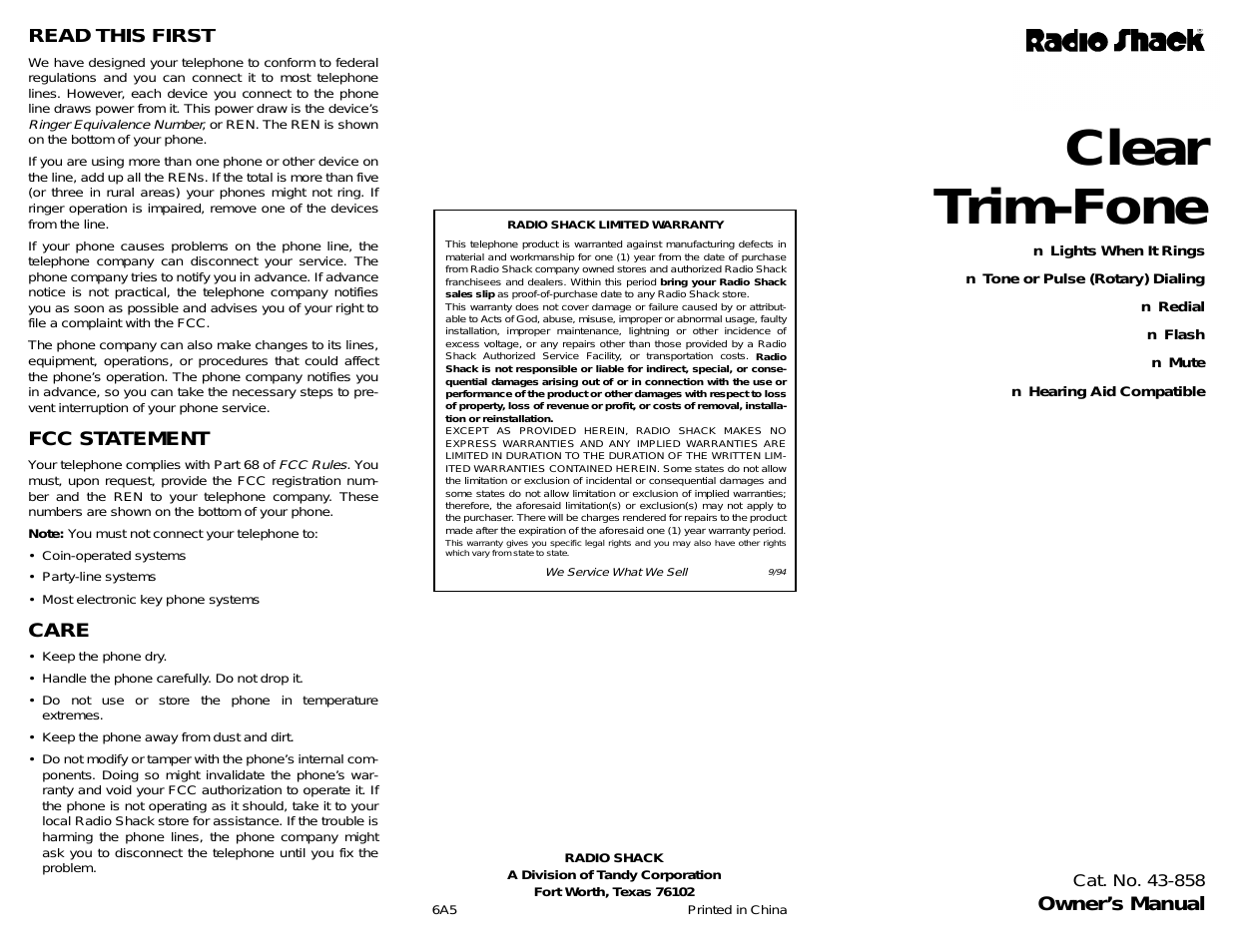 CLEAR TRIM-FONE 43-858