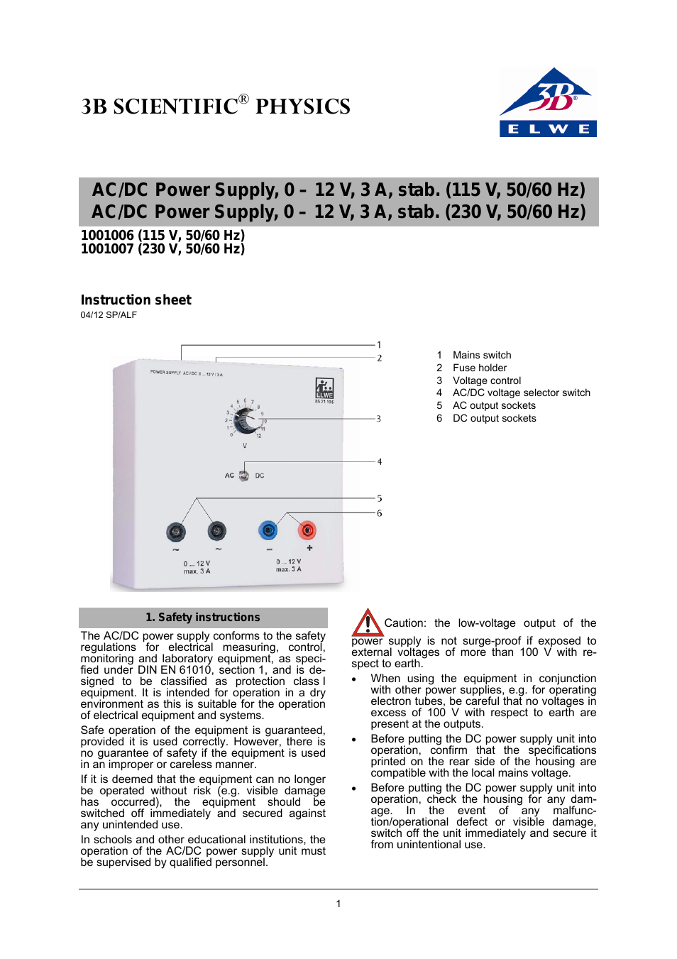 AC__DC Power Supply (Stabilized) 0-12 V, 3 A (115 V, 50__60 Hz)