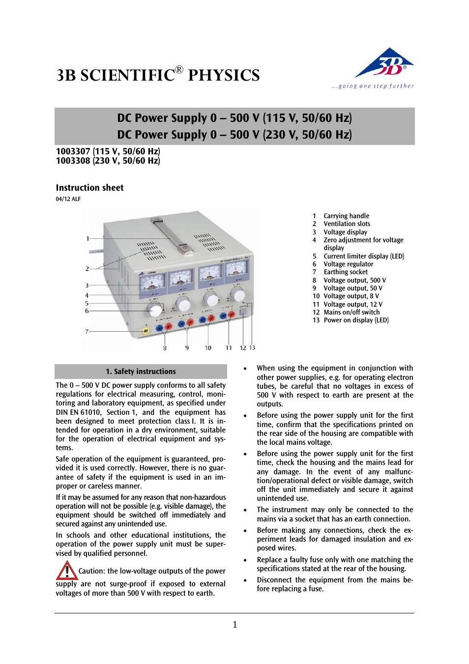 DC Power Supply 0-500 V (230 V, 50__60 Hz)