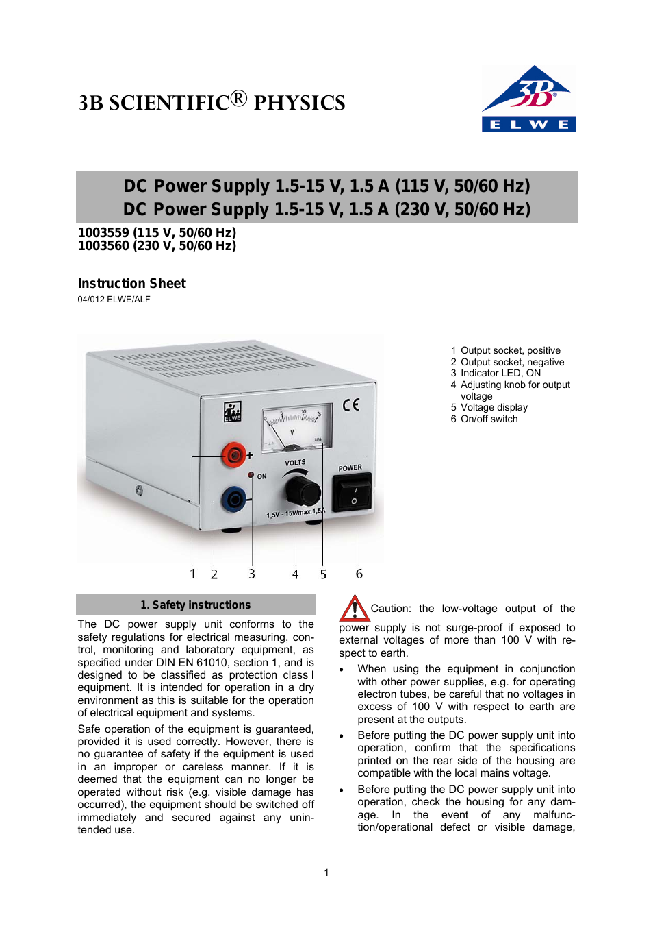 DC Power Supply 1.5-15 V, 1.5 A (230 V, 50__60 Hz)