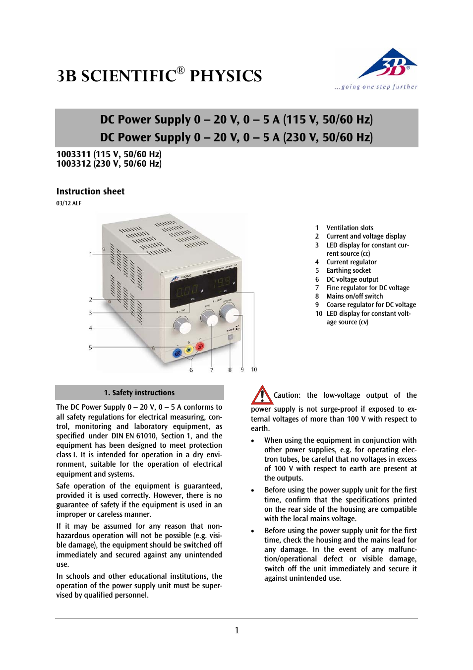 DC Power Supply 20 V, 5 A (115 V, 50__60 Hz)
