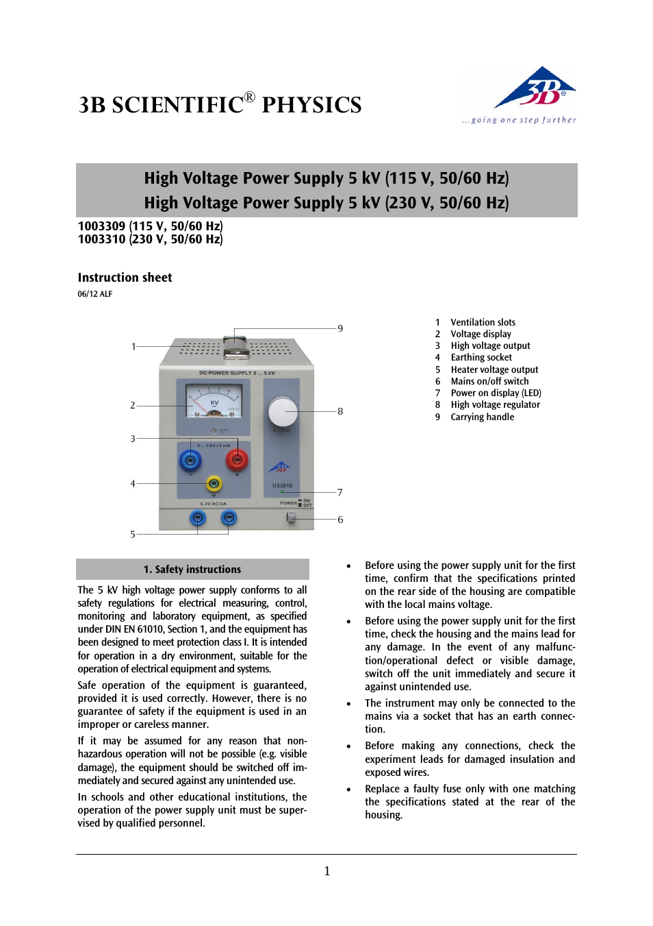 High Voltage Power Supply 5 kV (115 V, 50__60 Hz)