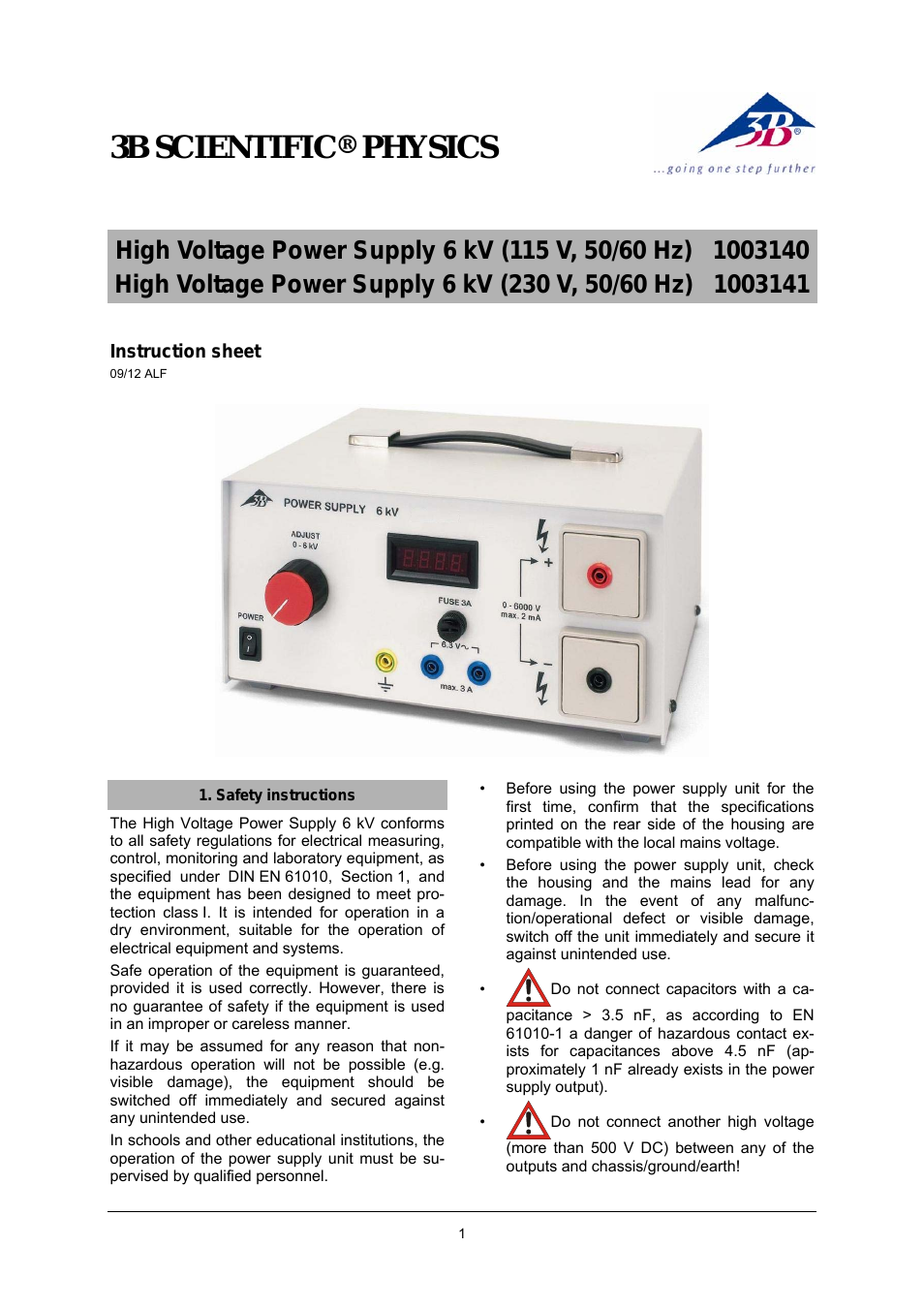 High Voltage Power Supply 6 kV (230 V, 50__60 Hz)