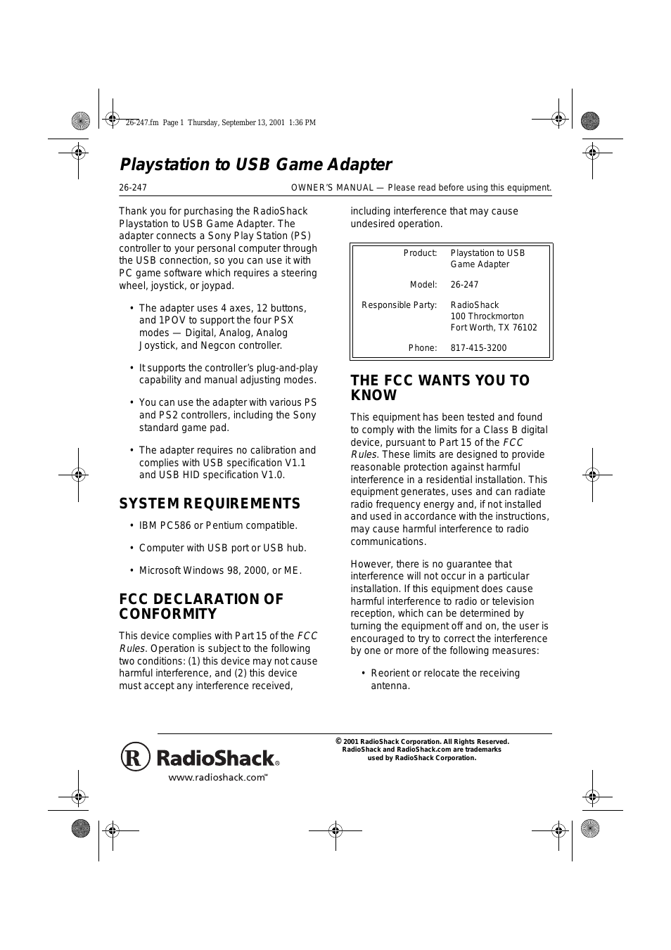 PLAYSTATION TO USB GAME ADAPTER 26-247