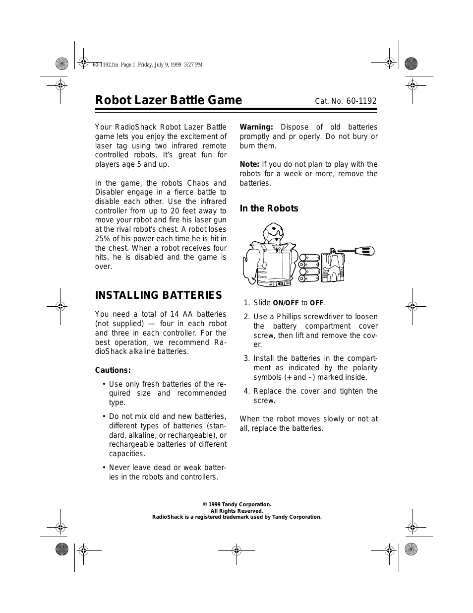 ROBOT LAZER BATTLE GAME 60-1192