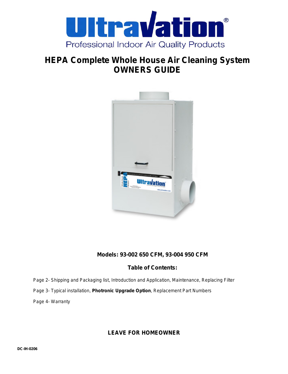 HEPA Bypass Non-Photronic Media Air Cleaner- DC-IH-0206
