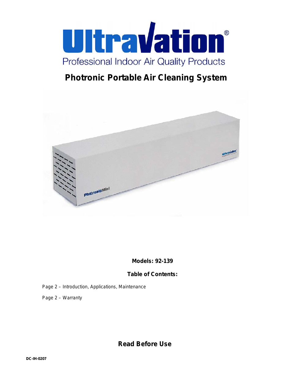 Photronic Air Purification UVP-1000 - DC-IH-0207