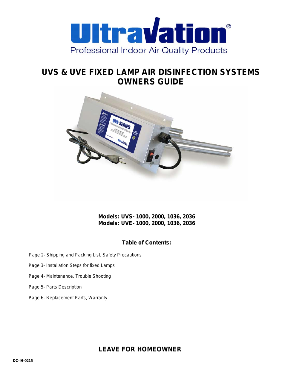 UVS and UVE Fixed Lamp - DC-IH-0215