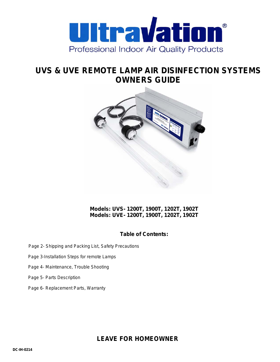 UVS and UVE Remote Lamp - DC-IH-0214