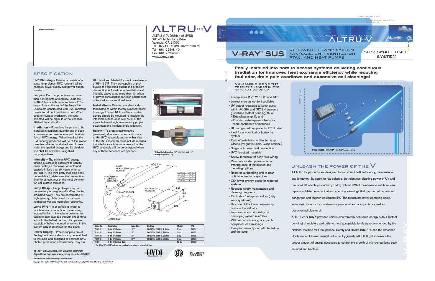 Altru-V Ultravoilet Lamp System