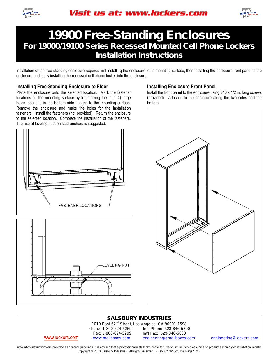 19900 Free-Standing Enclosures For 19000/19100 Series Recessed Mounted Cell Phone Lockers