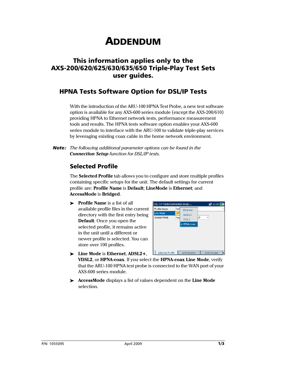 ARU-100 HPNA Test Software Option for DSL/IP Tests