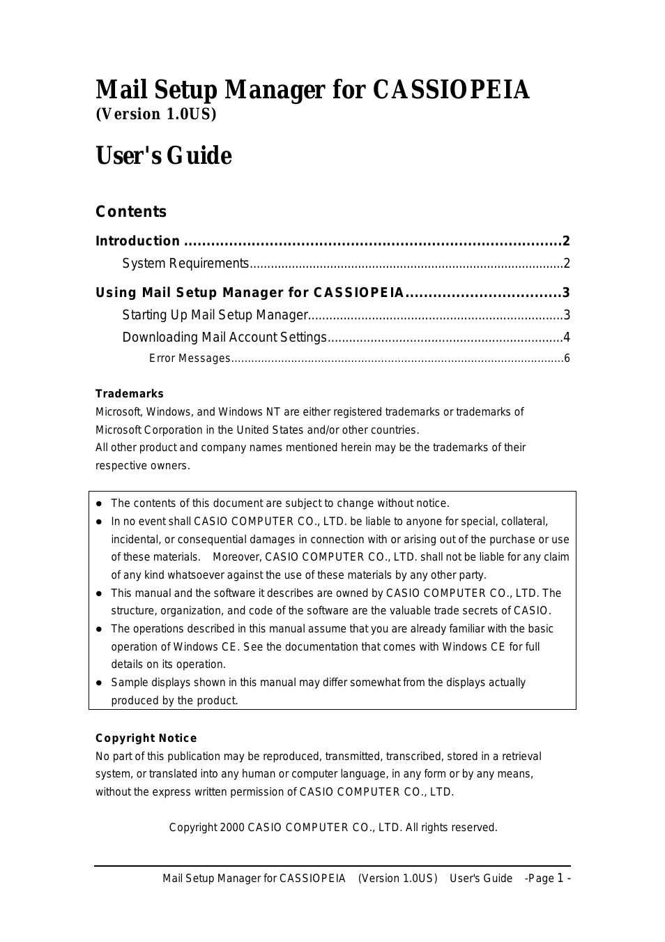 E-125 Mail Setup Manager for CASSIOPEIA V.1.0