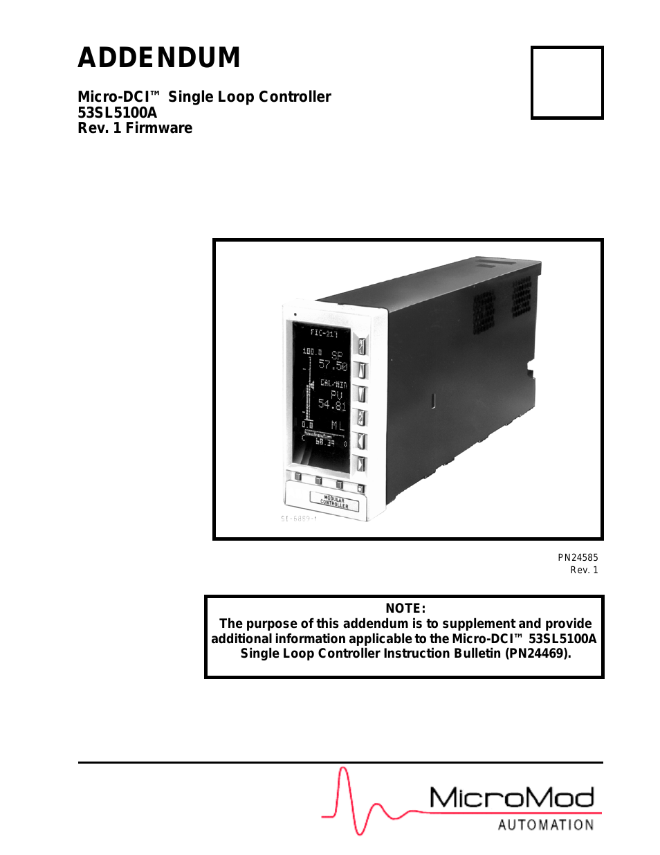 Micro-DCI: 53SL5100A  Single Loop Controller Rev. 1 Firmware