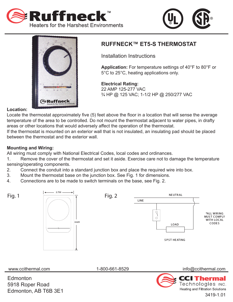 ET5 - Heavy-Duty Line Voltage Thermostat