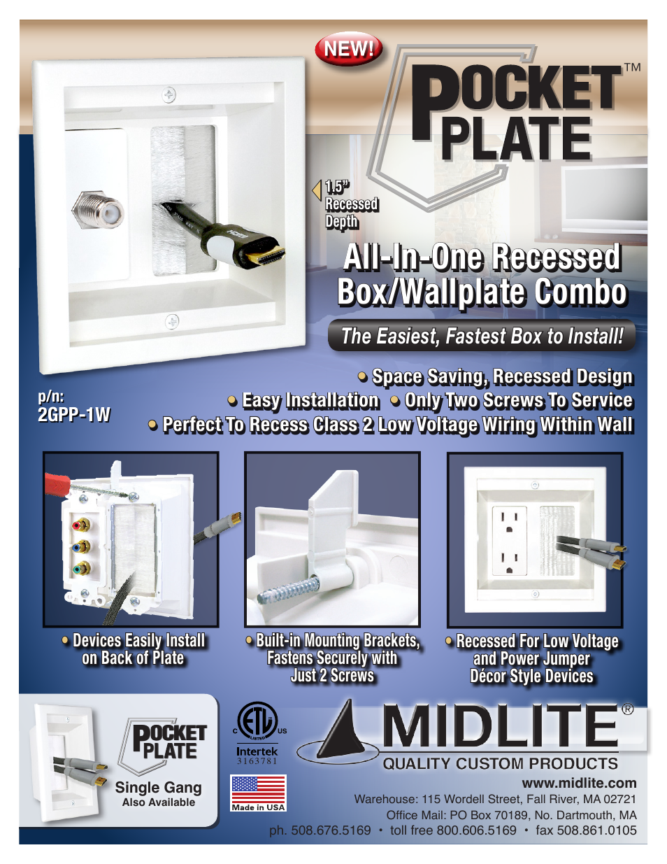POCKET PLATE ALL-IN-ONE RECESSED BOX_WALLPLATE COMBO - DOUBLE GANG