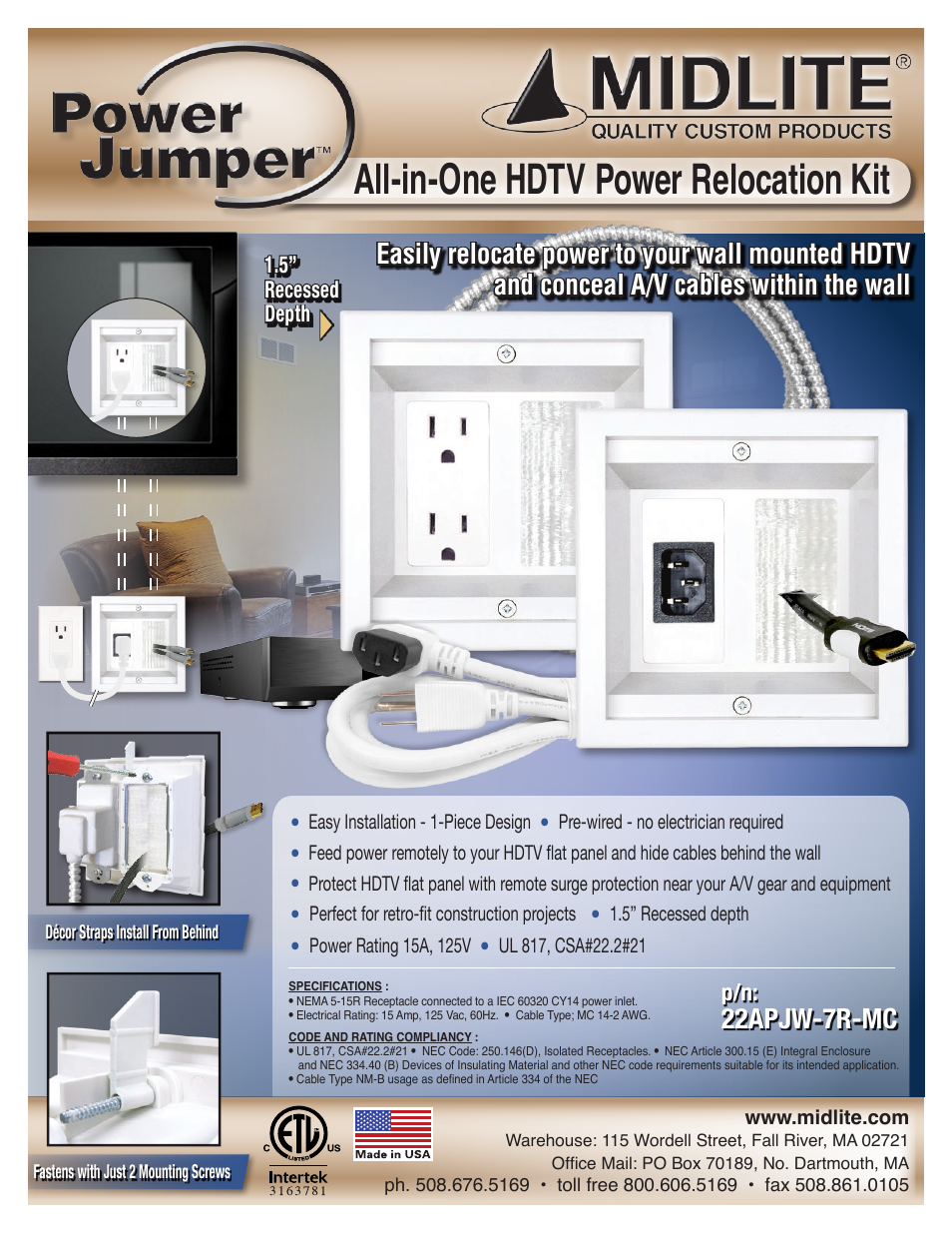 POWER JUMPER HDTV POWER RELOCATION KIT - METAL CLAD