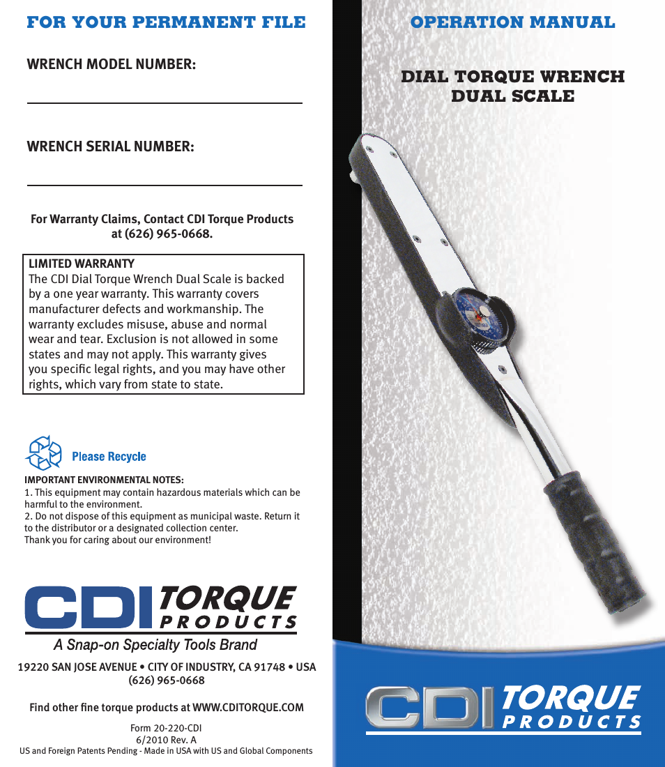 DIAL TORQUE WRENCH DUAL SCALE