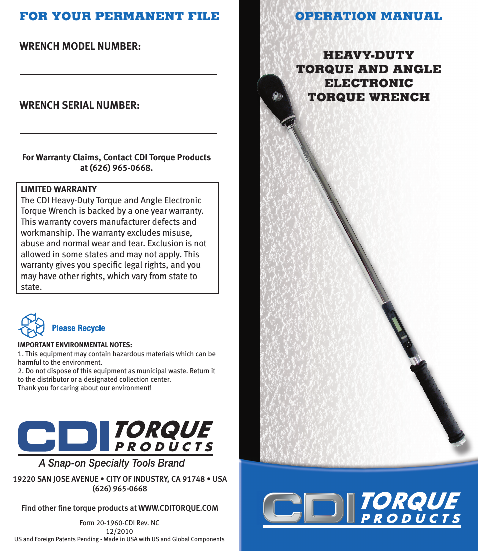 HEAVY-DUTY TORQUE AND ANGLE Electronic Torque Wrench