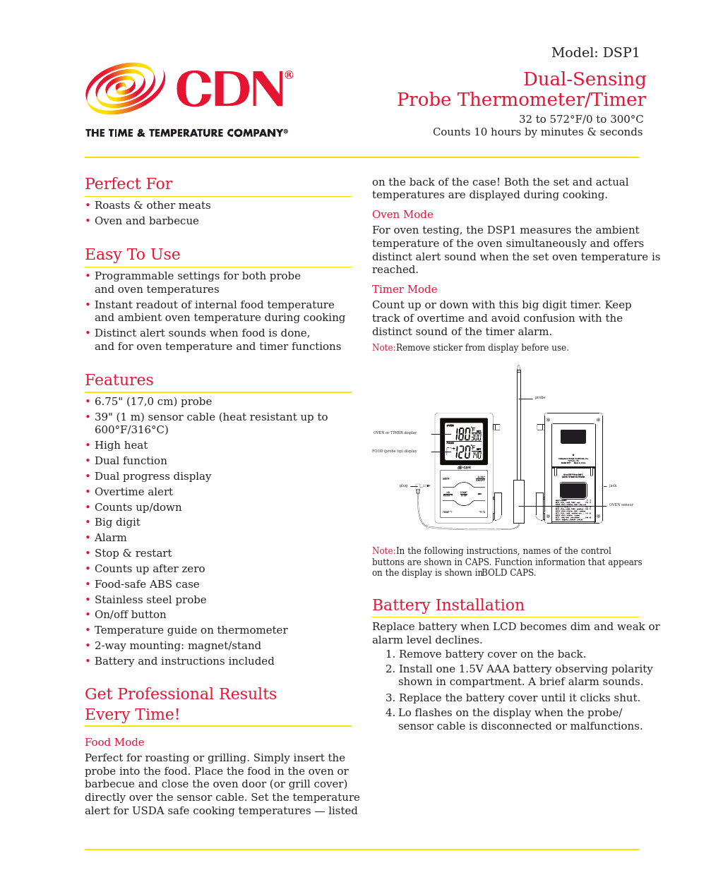 DSP1 - Dual-S ENsing Probe Thermometer/Timer EN