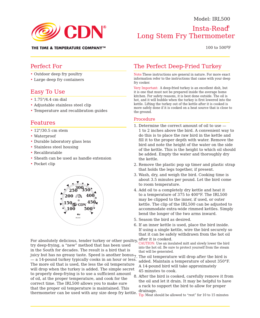 IRL500 - Insta-Read® Long Stem Fry Thermometer – 12" EN