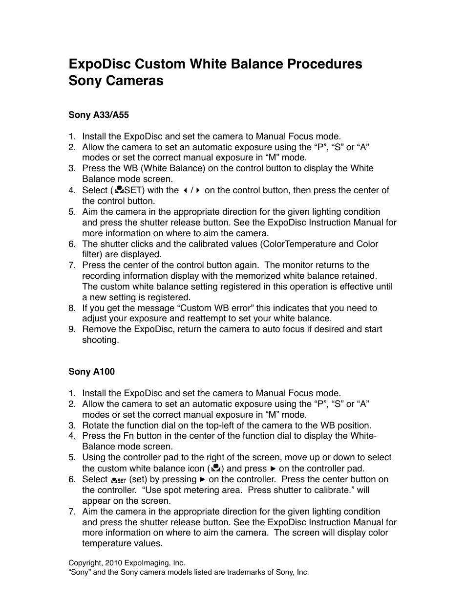 ExpoDisc: Sony Custom WB
