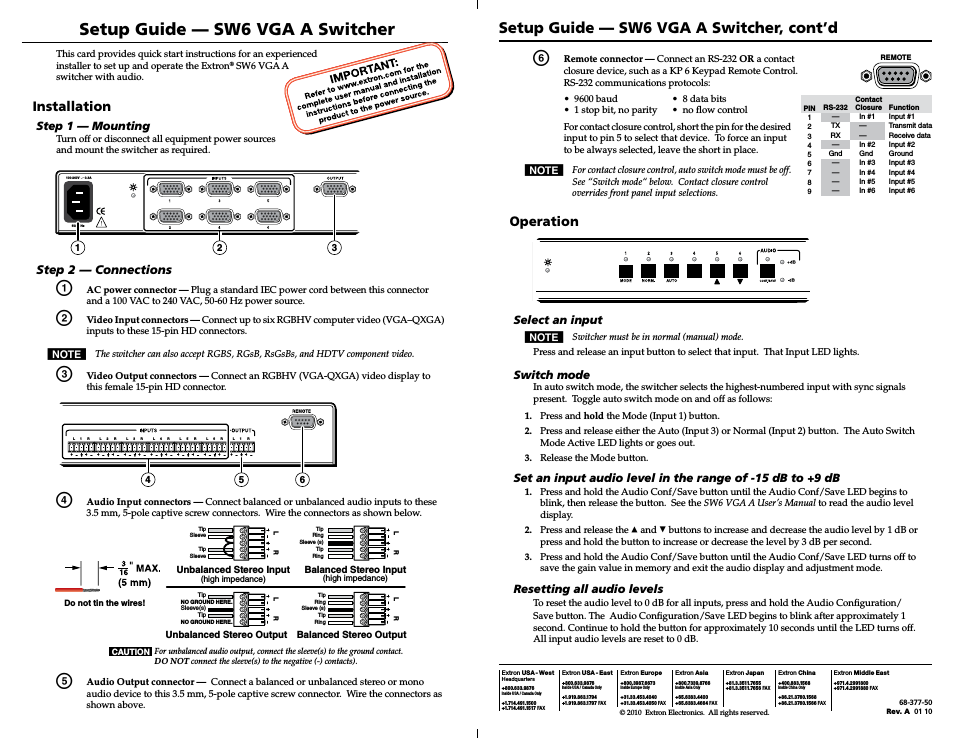 SW6 VGA A Switcher Setup Guide