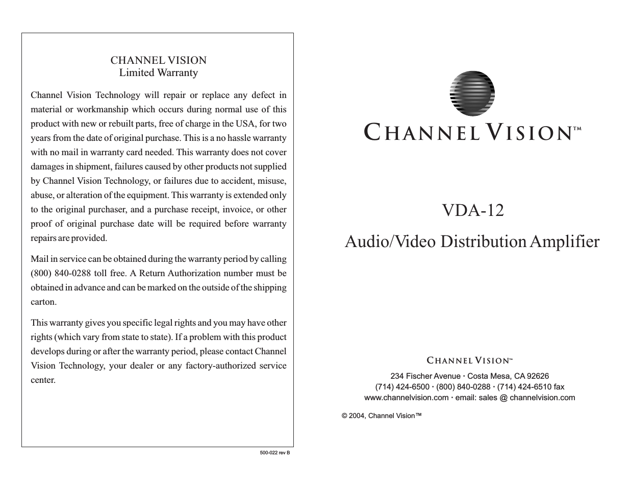 Audio/Video Distribution Amplifier VDA-12