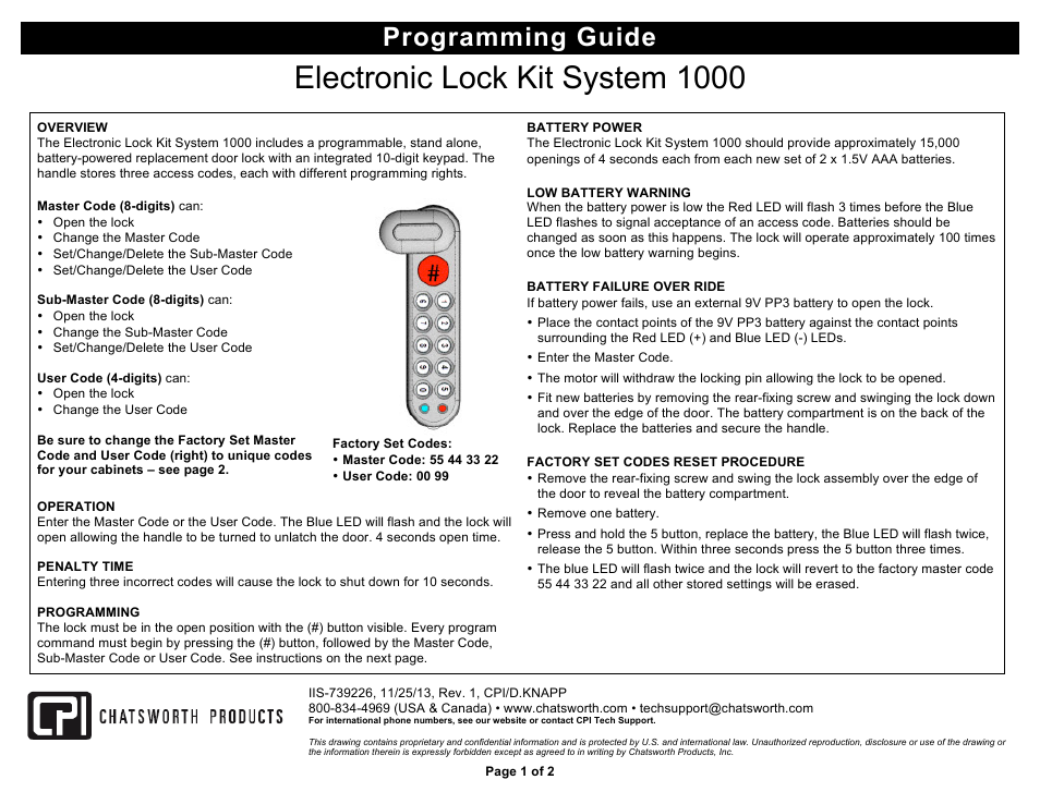 Electronic Lock Kits System 1000