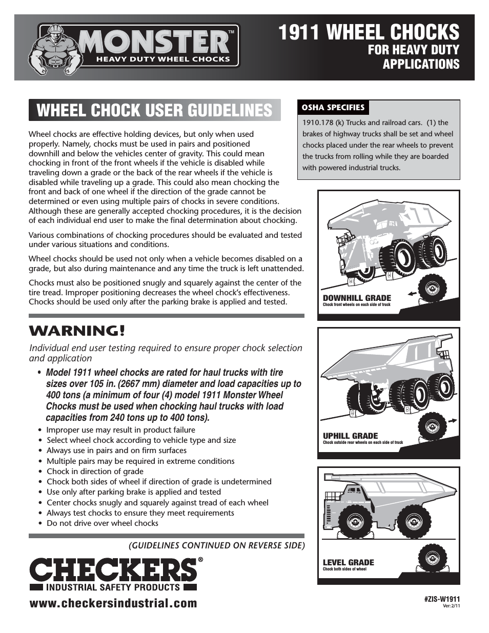 Monster 1911 Wheel Chocks User Guidelines